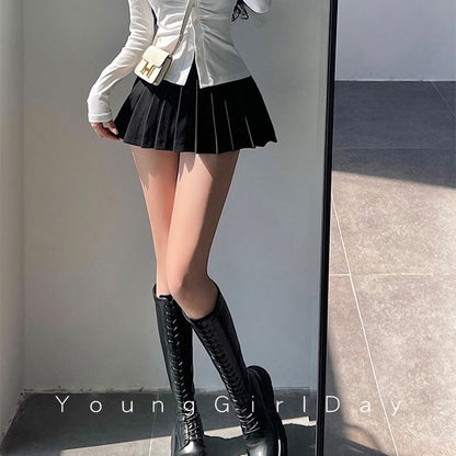 Pleated Skirt with Shorts Women Sexy High Waist Irregular White Black A-line Gyaru Tennis extreme Mini Skirt School