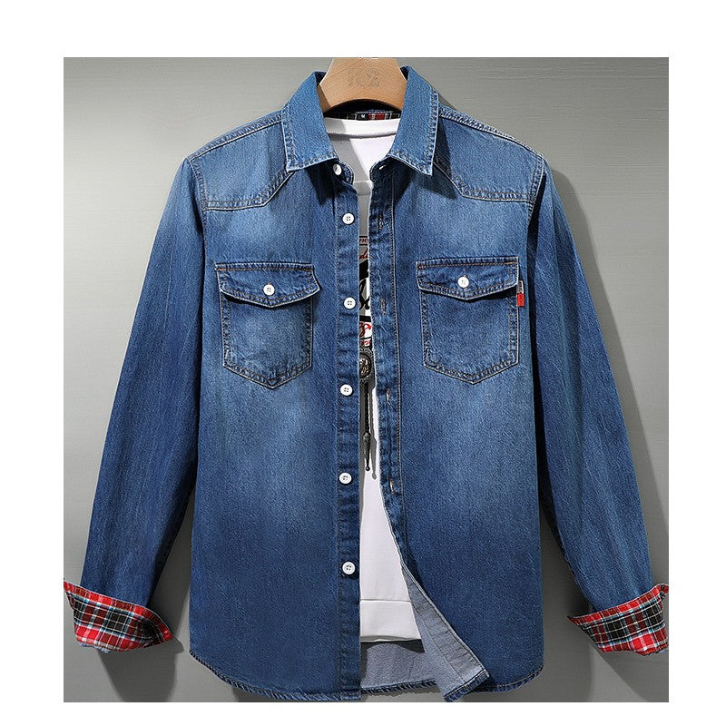 Denim Shirt Men Cotton Jeans Shirt Fashion Autumn Slim Long Sleeve Cowboy Shirt Stylish Wash Slim Tops Asian Size 4XL