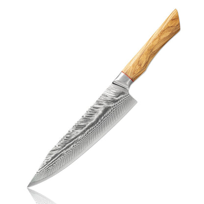 Conjunto de facas de cozinha para chef Damasco 67-LAY, faca japonesa Santoku Nakiri, faca utilitária, faca para desossar, faca de cozinha com cabo de madeira de oliveira HD