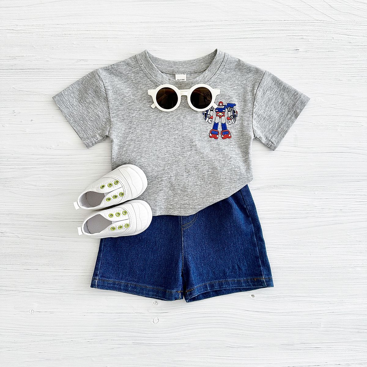 2025 Summer New Baby Clothes Infant Robot Embroidery Top+Bottom Set Baby Boys Girls Casual Baby Set Newborn Baby Clothes 2Pcs