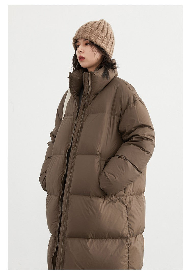 CHIC VEN Women Down Coats Loose Thick Stand-up Collar New Long Thick Down Jacket 80 White Duck Down Female Outerwear Winter 2024