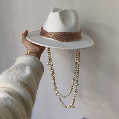 Vários chapéus DIY Chapéu Fedora com novos acessórios de corrente dourada, chapéu de inverno jazz hip-hop, chapéu de viagem, chapéu estilo punk, chapéu de igreja ????? ???????