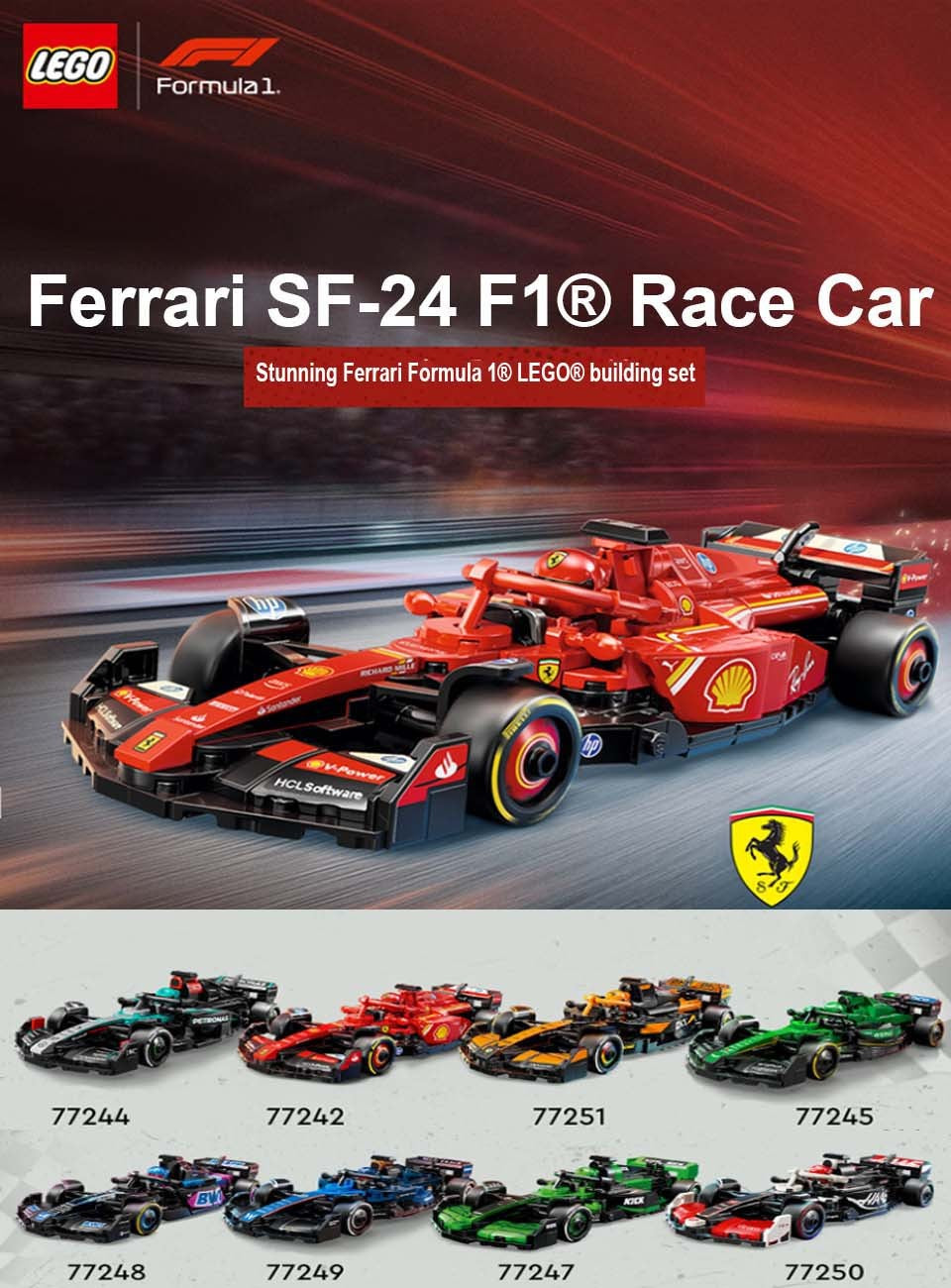 LEGO 77242 Speed Champions Ferrari SF-24 F1 Race Car Toys - Building Sets for Kids, Ferrari F1 Model Car Kits for Display275PCS