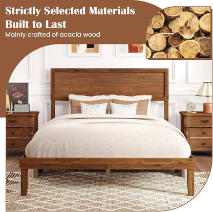 Wood Full Size Bed Frame with Headboard, Mid Century Modern Platform Bed Full with Solid Wood Legs & Wooden Slat Support