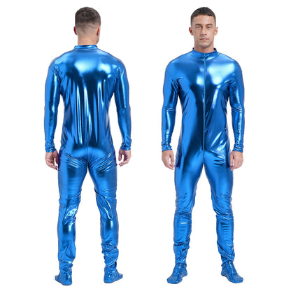 Men's Shiny Metallic Zentai Dress-up Jumpsuit Cosplay Costume Performance Stage Disco Clubwear Full Body Unitard Tights Leotard