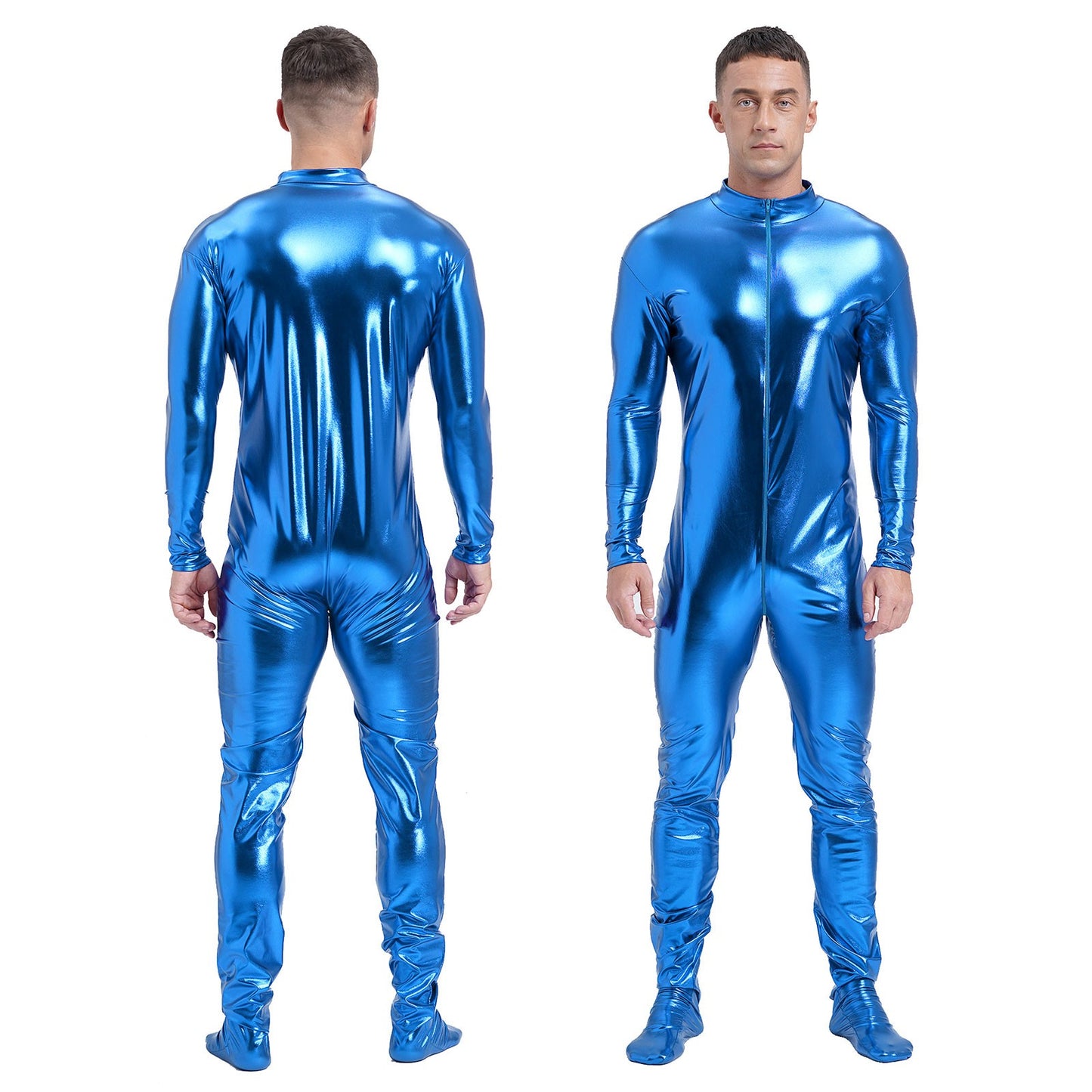 Men's Shiny Metallic Zentai Dress-up Jumpsuit Cosplay Costume Performance Stage Disco Clubwear Full Body Unitard Tights Leotard