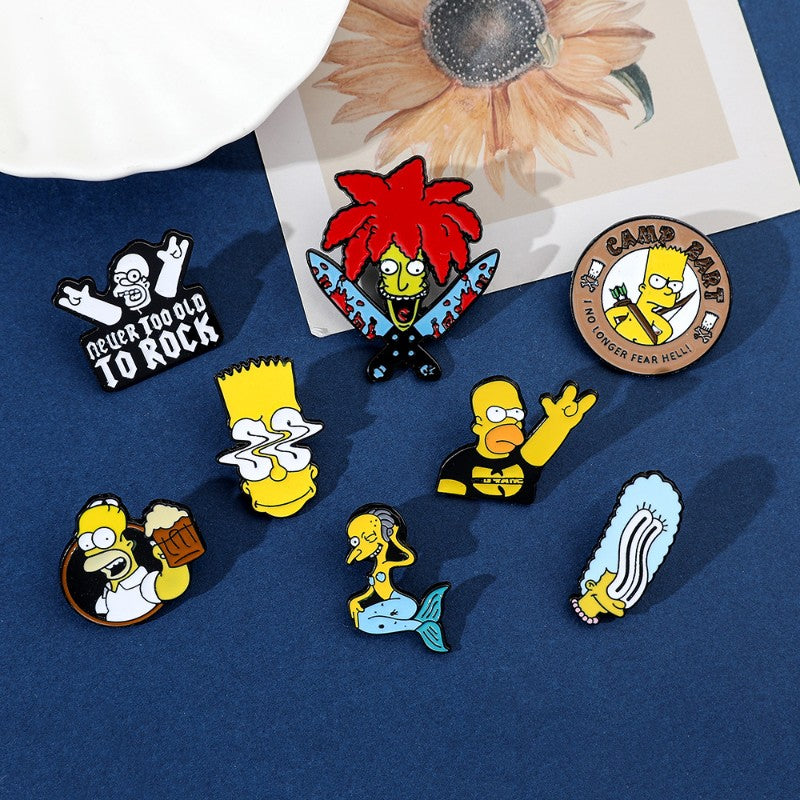 8 Peças The Simpsons Esmalte Pin Desenho Animado Bart Simpson Homer Jay Simpson Broche de Metal Jaqueta Jeans Lapela Joias Brinquedo