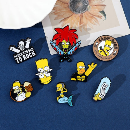 8 Peças The Simpsons Esmalte Pin Desenho Animado Bart Simpson Homer Jay Simpson Broche de Metal Jaqueta Jeans Lapela Joias Brinquedo