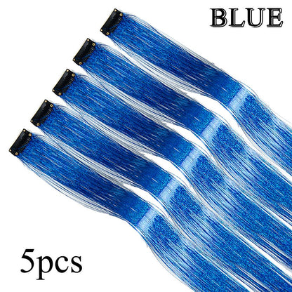5 Unidades/Pacote Extensões de Cabelo Cintilantes Presilhas Arco-Íris Brilhantes Mechas de Cabelo Resistentes ao Calor Extensões de Cabelo Cintilantes para Tranças
