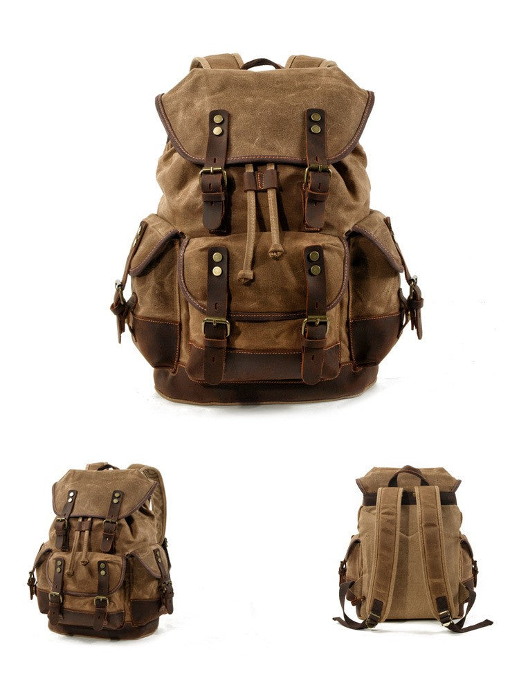 Vintage Canvas Backpacks for Men Laptop Daypacks Waterproof Rucksacks Large Waxed Mountaineering Travel Pack vintage backpack