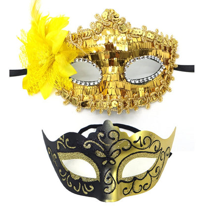 2Pcs Couples Gold Purple Black Blue Lace Masks Butterfly Venetian Face Cover for Mardi Gras Halloween Masquerade Party Costume
