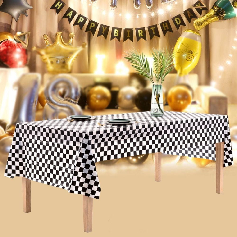 137x274cm Party F1 race black and white checkered tablecloth Waterproof and stain-proof disposable tablecloth