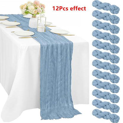 90*180CM 1Pcs Green Cheesecloth Table Long Runner Bohemian Gauze Tablecloth Decoration for Wedding Party Banquet Bride Shower