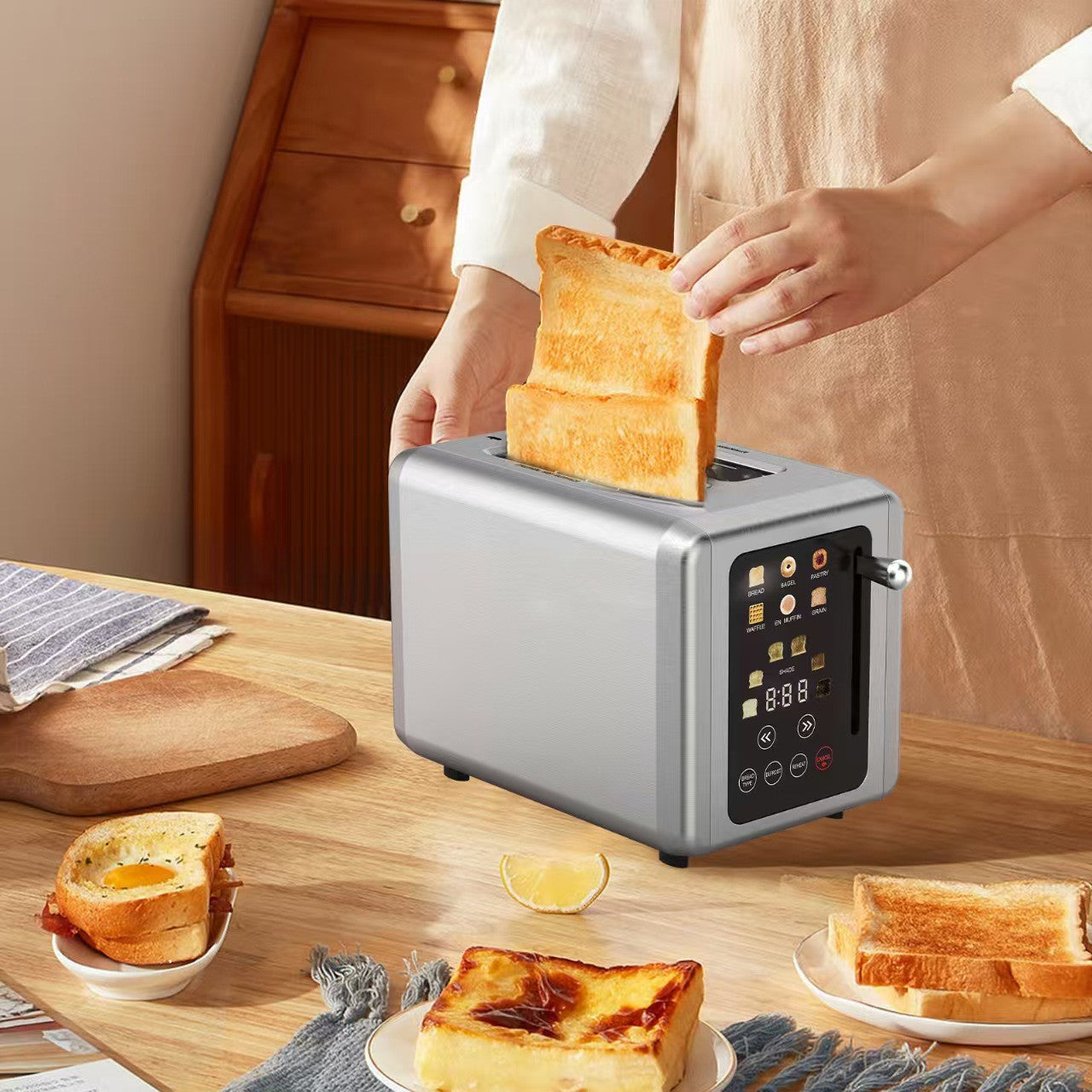 2 Slice Retro Stainless Steel Electric Toaster With Automatic Pop-up For Home Hotel Kitchen Bread Toaster Appliance