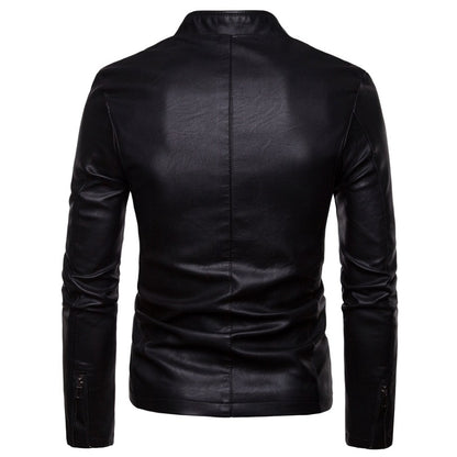 Men's Autumn Slim Pu Leather Jacket Motorcycle Winproof Cool Solid Colors Classic Biker Leather Jacket Aviator Motor Spring Coat