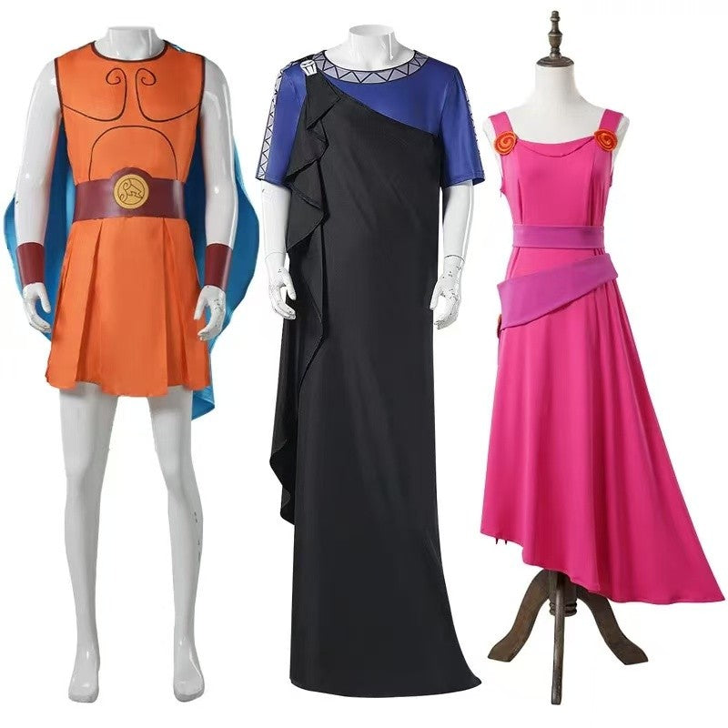 Anime Megara Hades Hercules Cosplay Costume Megara Pink Dress Strongman Jumpsuit Cape Hades Long Robe Halloween Carnival Suit