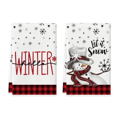 2/4pcs Merry Christmas towels Snowman Snowflake Christmas tree pattern Kitchen cleaning towels Dishwashing towels Hand towels