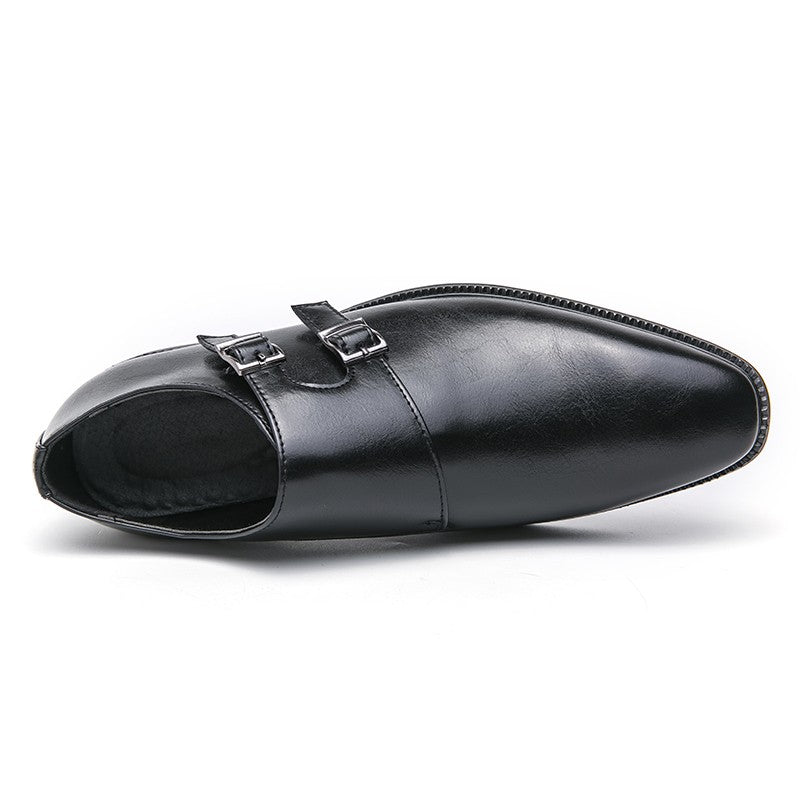 Classic Retro Dress Men's Monk Leather Shoes With Pointed Toe Buckle Business Office Wedding Soft Comfortable Men's Shoes
