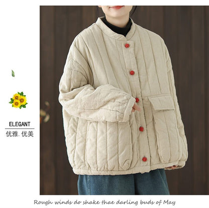 Cotton And Linen Women's Quilted Jacket 2024 New Autumn And Winter Retro Chinese Style Short Thick Casual Padded Coat Top K2675