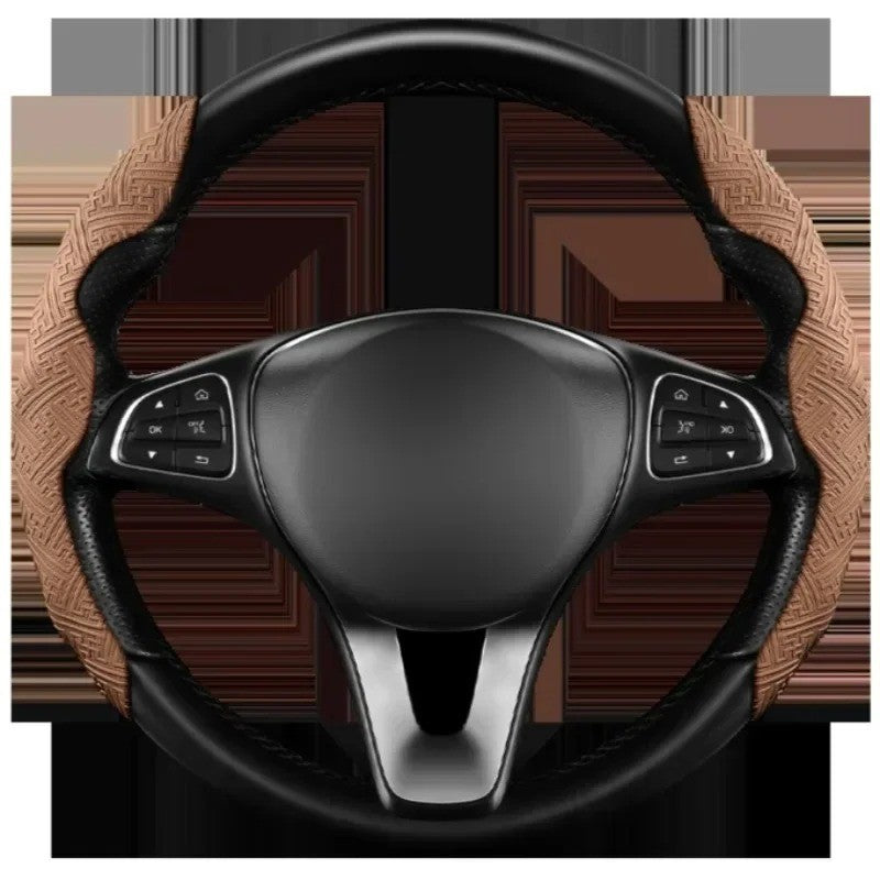 Embossed Napa leather steering wheel cover, anti-slip and sweat-absorbing handlebar cover, semi-covered protective cover