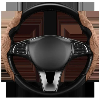 Embossed Napa leather steering wheel cover, anti-slip and sweat-absorbing handlebar cover, semi-covered protective cover
