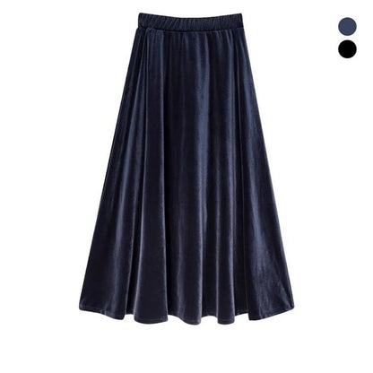 French Style Black Velvet Skirt For Women High Waist A-Line Velour Skirts Spring Autumn Simple High Street Long Skirts Plus Size