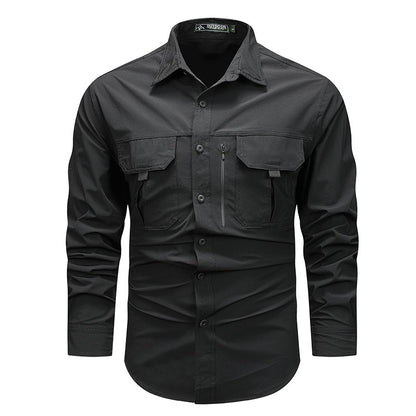 Spring Men Tactical Work Long Sleeve Shirt Man Outdoor Casual Multi Pocket Shirts Male Autumn Breathable Cargo Oversized Blouses