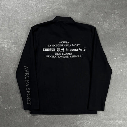 Retro Long Sleeve Polo Shirt Y2k Casual Loose Letter Pattern Embroidery T Shirts Street Sweatshirt Men Cotton Jersey Lapel Golf