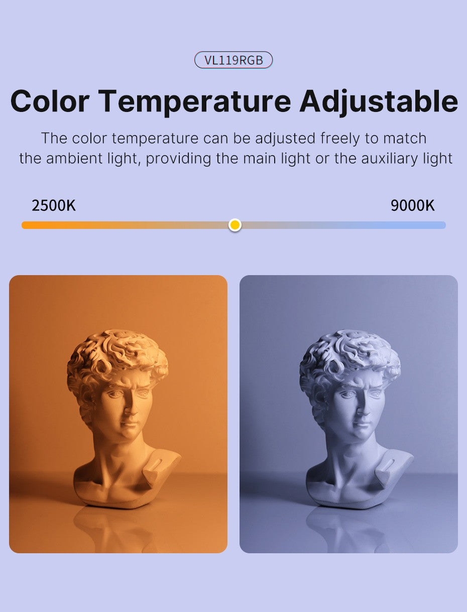 Ulanzi VL119 RGB Bastão de Luz Portátil Tubo LED Iluminação de Vídeo CRI 95+ 2500K-9000K 2000mAh Lâmpada de Preenchimento para Fotografia