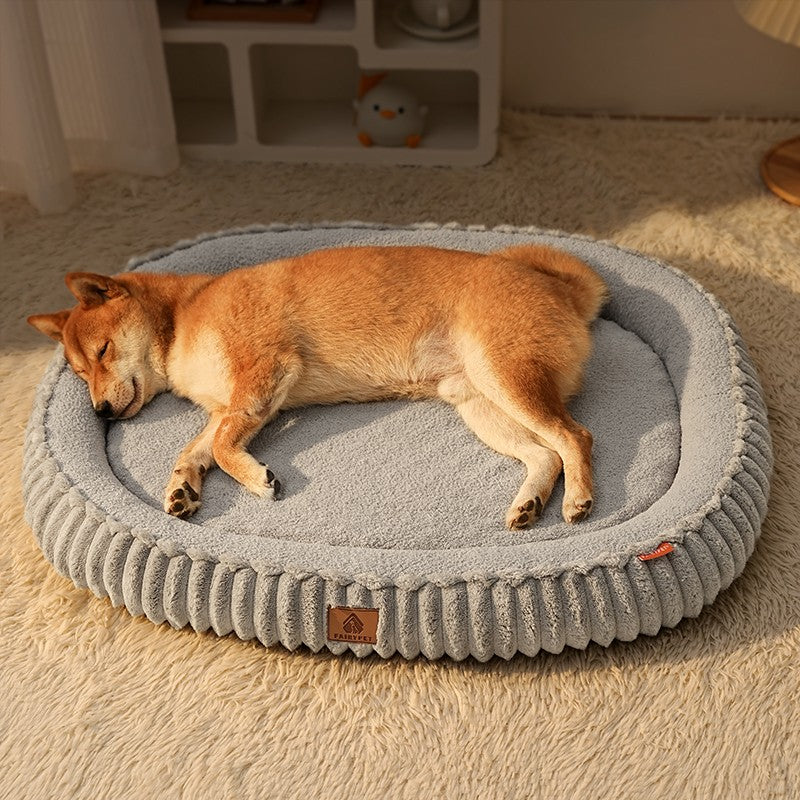 Flannel Dog Bed Autumn Winter Thickening Warmth Ellipse Dog Sofa Beds Bottom Detachable Soft Plush Pet Pad Dogs Accessories