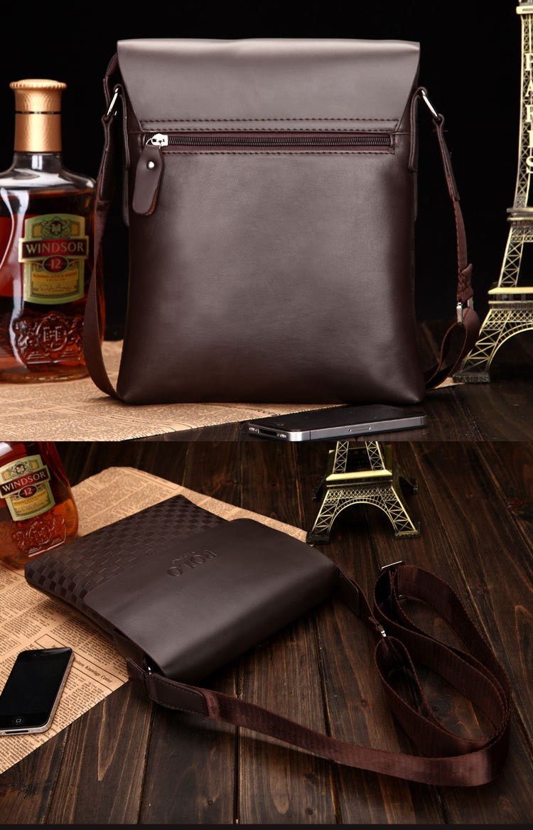 New Men's Single Shoulder Crossbody Bag with Trendy Checkerboard Pattern Embossed Casual Business Bag with Diamond Pattern