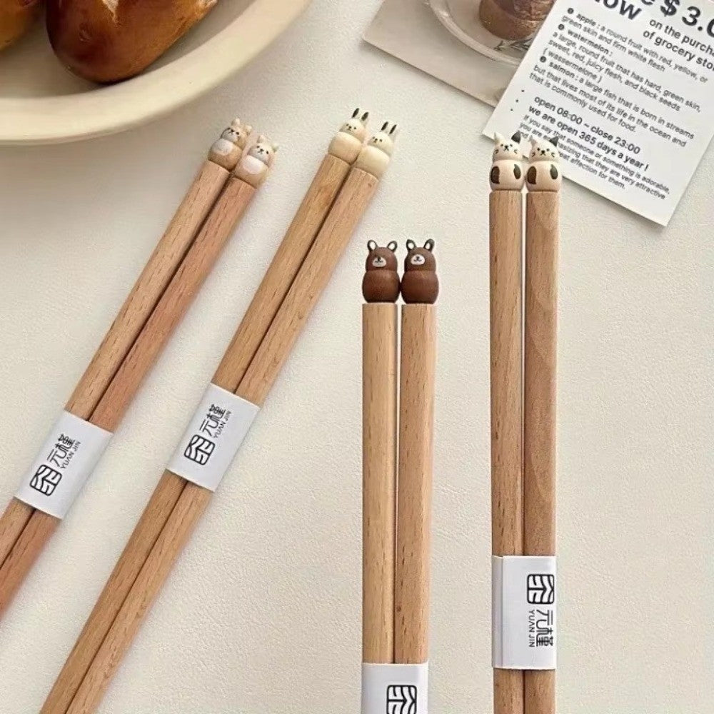 Hashis de Desenho Animado de Animais Fofos, Hashis de Madeira de Faia para Casais de Sushi, Utensílios de Jantar de Madeira Entalhados à Mão, Práticos e Bonitos