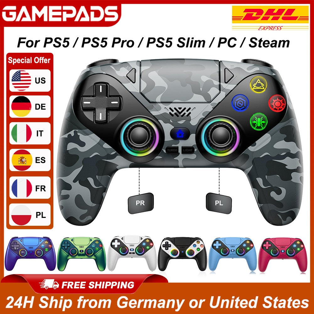 Controller For Playstation5 PS5/PS5 Pro/Slim/PC,RGB Wireless Gamepad Hall Effect Trigger Marco/Turbo Anti-Drift Game Joystick