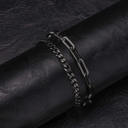 2 Pulseiras Masculinas de Corrente, Aço Inoxidável Prata Ouro Cor Preta, Corrente de Corda Torcida, Pulseira, Correntes Cubanas Modernas de Presente