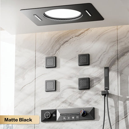 AITANA sistema de chuveiro de luxo em latão cinza arma, embutido no teto, com temperatura constante e display digital LED, torneira de banheiro com água quente e fria