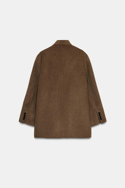 Fashion Brown Wool-blend Coat Women Stand Collar Long Sleeve One Button Pocket Warm Jacket 2025 Autumn Lady Chic Outwears New