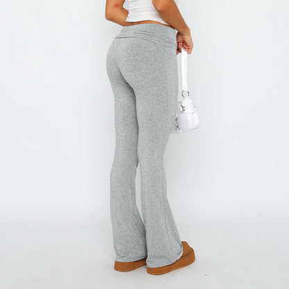 Women'S Fashion Solid Color Slim Fit Slim Reverse Waist Low Waist Elastic Waist Flare Pants Pantalones De Mujer Cintura Alta