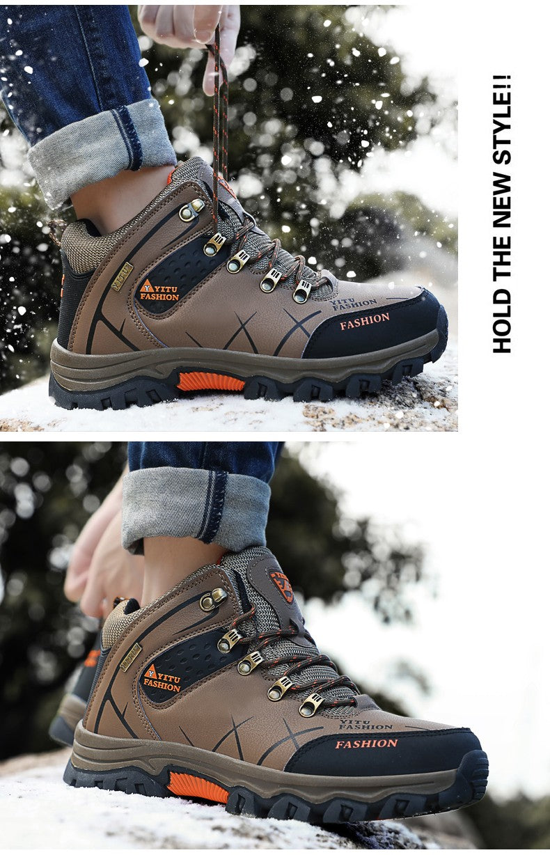 Botas de Neve Masculinas de Inverno Impermeáveis de Couro Tênis Super Quentes Botas Masculinas Botas de Caminhada ao Ar Livre Sapatos de Trabalho Tamanho 39-47