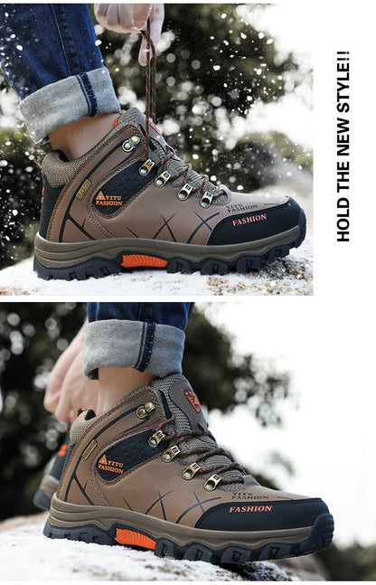 Botas de Neve Masculinas de Inverno Impermeáveis de Couro Tênis Super Quentes Botas Masculinas Botas de Caminhada ao Ar Livre Sapatos de Trabalho Tamanho 39-47