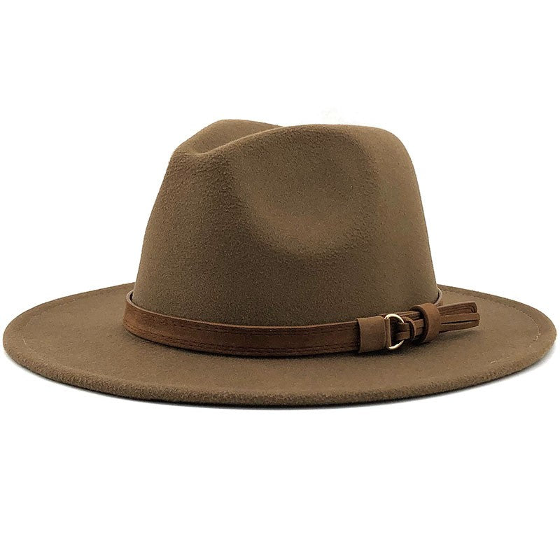 New Women Men Wool Fedora Hat With Leather Ribbon Gentleman Elegant Lady Winter Autumn Wide Brim Jazz Church Panama Sombrero Cap