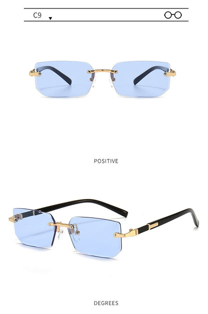 Óculos de Sol Retangulares sem Aro Modernos Populares Femininos Masculinos Óculos de Sol Pequenos Quadrados Para Mulheres Homens Viagem de Verão Oculos