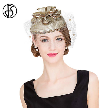 FS Red Wedding Fascinators Pillbox Hats para Mulheres com Véu de Flores Chapéu para Igreja Kentucky Derby Boné Cocktail Tea Party Chapéu de Cabeça
