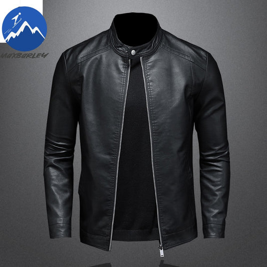 Spring Autumn Leather Jacket Men Stand Collar Slim Pu Leather Jacket Fashion Motorcycle Causal Coat Mens Moto Biker Leather Coat