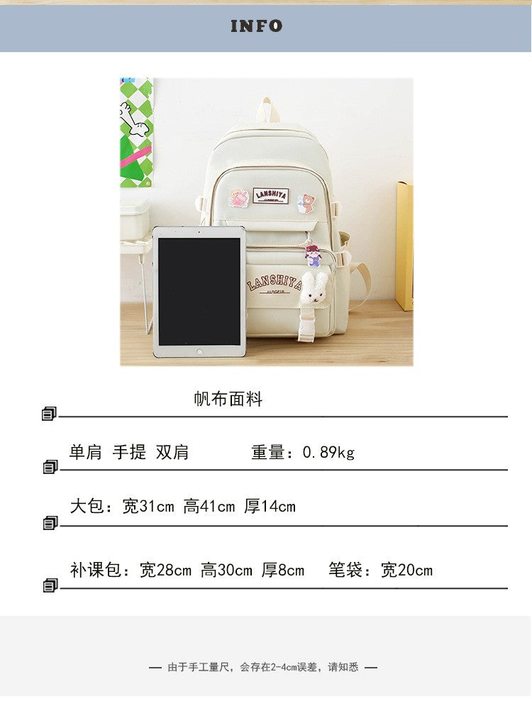 5-piece Set of Free Pendants Forest Style Korean Version Casual Harajuku Student Backpack for High School Girls Large Capacity