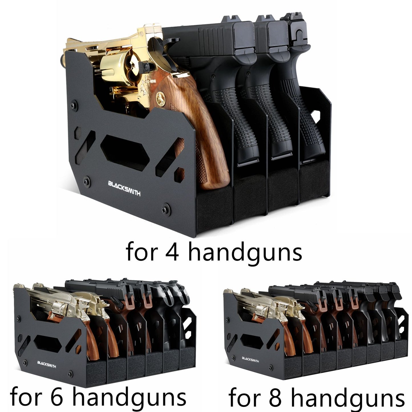 Suporte para Pistolas e Revólveres Blacksmith com 4/5/6 Compartimentos - Organizador de Armazenamento Doméstico para Economia de Espaço