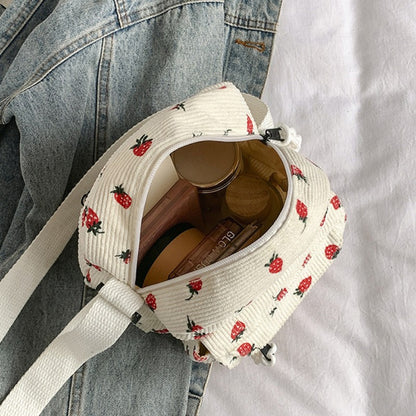 Cute Strawberry Shoulder Bag Casual Zipper Trendy Crossbody Bag Tote Handbag for Women Girls Travel Work Messenger Bag Handbags