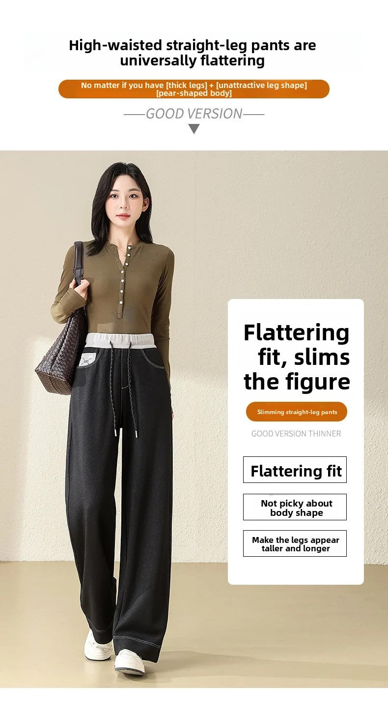 High Waist Straight Leg Jeans Loose Slimming Wide Leg Pants Fashionable Versatile Draping Lengthening Leg Appearances Floor-Leng