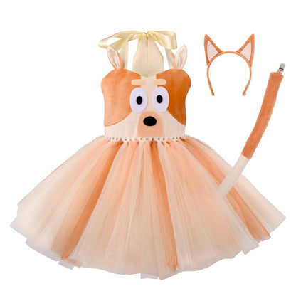 Animal Cosplay Costume Dog Print Tutu Dress Halloween Dog Role Play Outfit for Birthday Party Carnival Stage Themed Performance