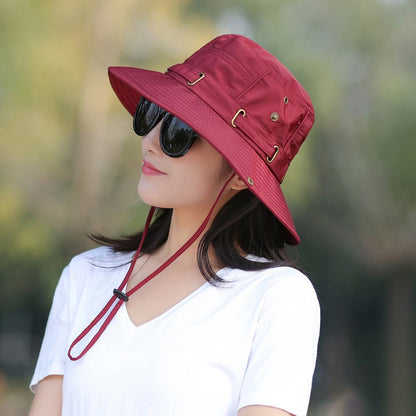 RICYGVM Women Big Brim Fisherman Hat Outdoor Mountaineering UV Protection Sun Visors Unisex Fashion Solid Color Basin Cap ????a