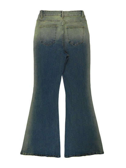 Men Jeans Boot Cut Solid Jean Wide Leg Denim Pant Distressed Washed Full Ankle Length Pockets Zipper Fly High Waist Basics